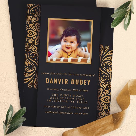 Annaprashan Black Gold Eerste Rijst Ceremonie Foto Kaart