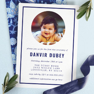 Annaprashan Blue Floral First Rice Ceremony Kaart