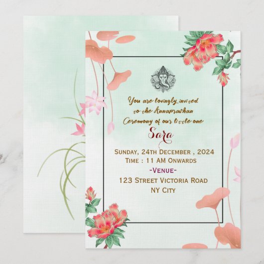 Annaprashan Ceremony Invitations  Kaart (Voorkant / Achterkant)