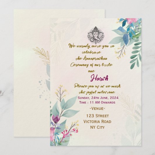 Annaprashan Ceremony Invitations  Kaart (Voorkant / Achterkant)