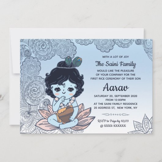 Annaprashan Eerste Rijst Ceremonie Uitnodiging (Voorkant)