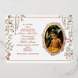 Annaprashan Eerste Rijstceremonie Bloemenfoto Folie Uitnodiging