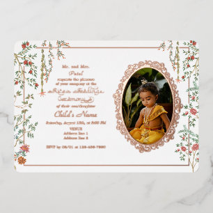 Annaprashan Eerste Rijstceremonie Bloemenfoto Folie Uitnodiging