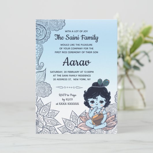 Annaprashan First Rice Ceremony Uitnodiging (Staand voorkant)