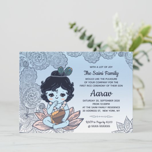 Annaprashan First Rice Ceremony Uitnodiging (Staand voorkant)