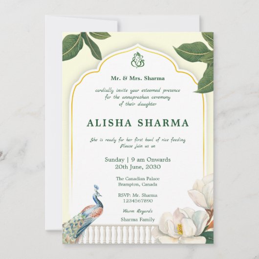 Annaprashan First Rice Ceremony uitnodigingskaart Kaart (Voorkant)