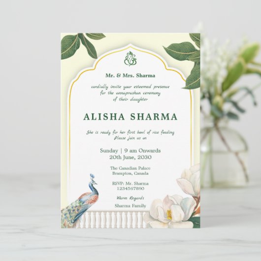 Annaprashan First Rice Ceremony uitnodigingskaart Kaart (Staand voorkant)