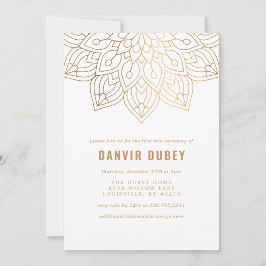 Annaprashan Goud Witte Mandala Eerste Rijstceremon Kaart (Voorkant)