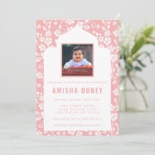 Annaprashan Pink White Floral First Rice Ceremony Kaart (Staand voorkant)