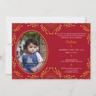 Annaprashana eerste rijst ceremonie rood goud foto kaart
