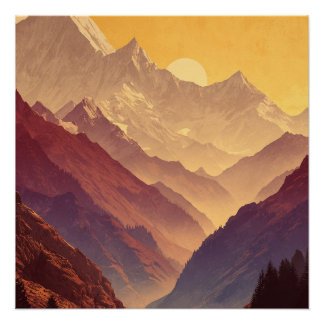 Annapurna Circuit Hoge Piekbergen Met Zon Perfect Poster