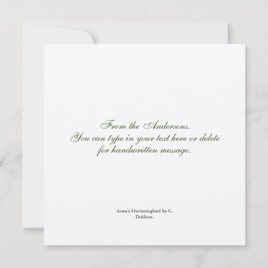 Anna's Hummingbird Hartelijk dank Bedankkaart (Achterkant)