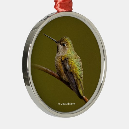 Anna's Hummingbird op Scarlet Trumpetvine Metalen Ornament (Rechts)