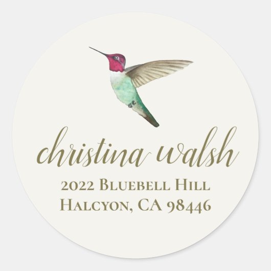 Anna's Hummingbird retouradres Ronde Sticker (Voorkant)