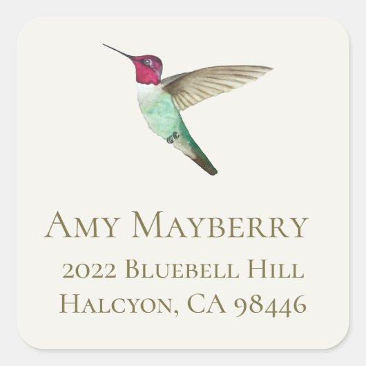 Anna's Hummingbird retouradres Vierkante Sticker (Voorkant)