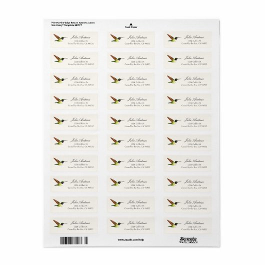 Anna's Hummingbird Return Address Label (Full Sheet)