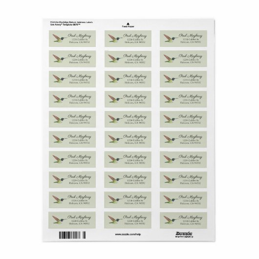 Anna's Hummingbird Return Address Label (Full Sheet)