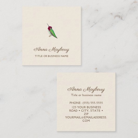 Anna's Hummingbird Square Visitekaartje (Voorkant / Achterkant)