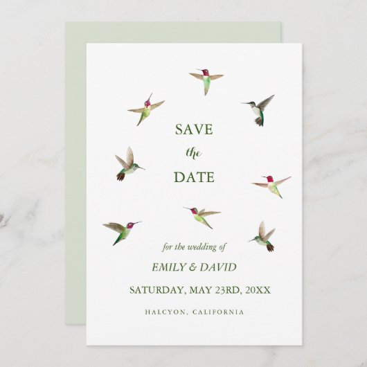 Anna's Hummingbird Wedding Save the Date Kaart (Voorkant / Achterkant)