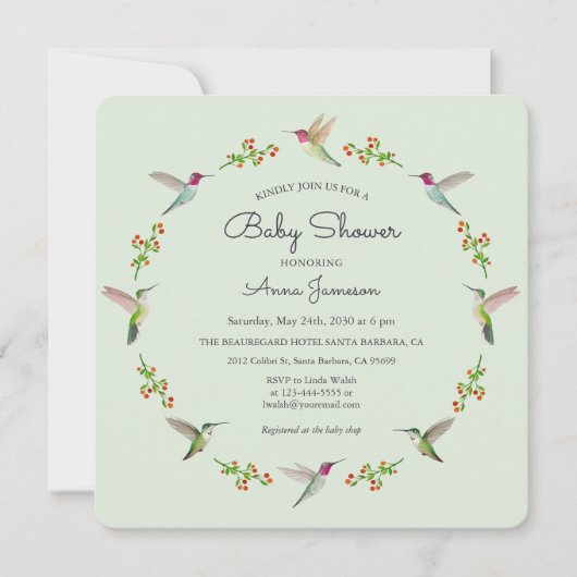 Anna's Hummingbirds Baby shower Invitation (Voorkant)