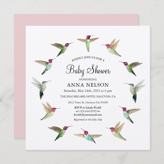 Anna's Hummingbirds Baby shower Invitation Kaart (Voorkant / Achterkant)