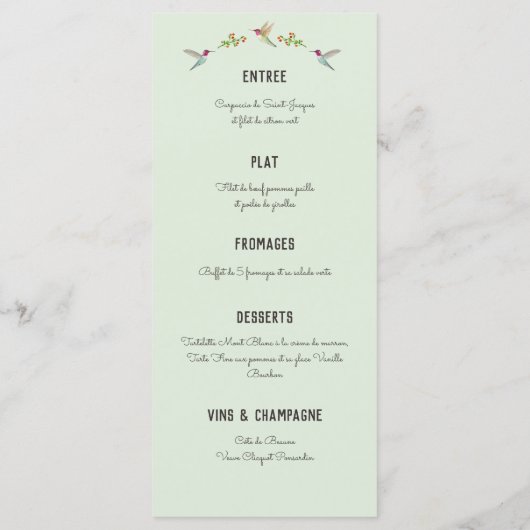 Anna's Hummingbirds Baptism Menu (Achterkant)