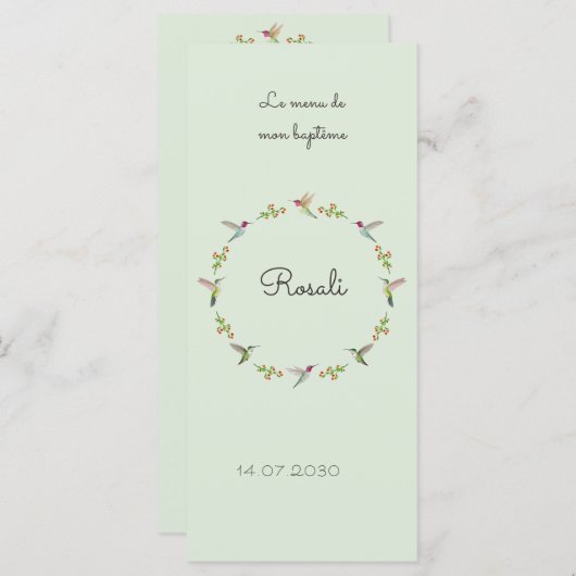 Anna's Hummingbirds Baptism Menu (Voorkant / Achterkant)
