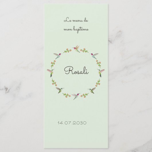 Anna's Hummingbirds Baptism Menu (Voorkant)