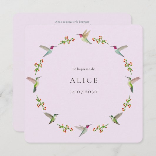 Anna's Hummingbirds Baptism with photo (Voorkant / Achterkant)