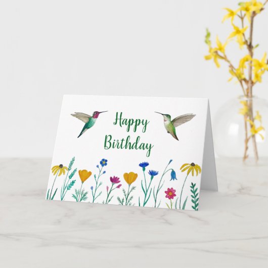 Anna's Hummingbirds en Wildflowers Verjaardag Kaart (Gele Bloem)