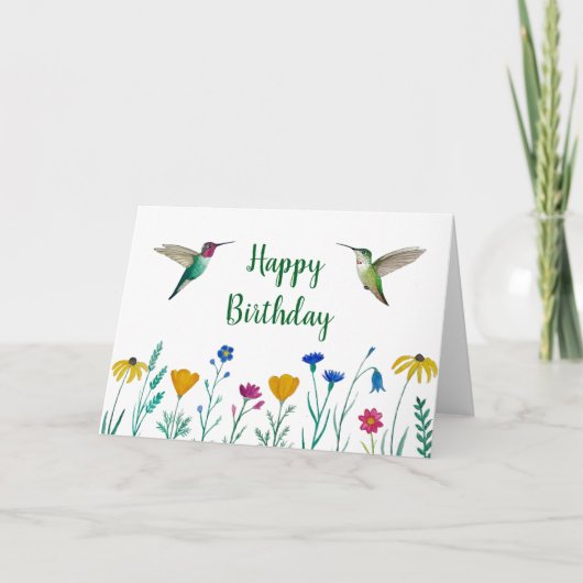 Anna's Hummingbirds en Wildflowers Verjaardag Kaart (Voorkant)