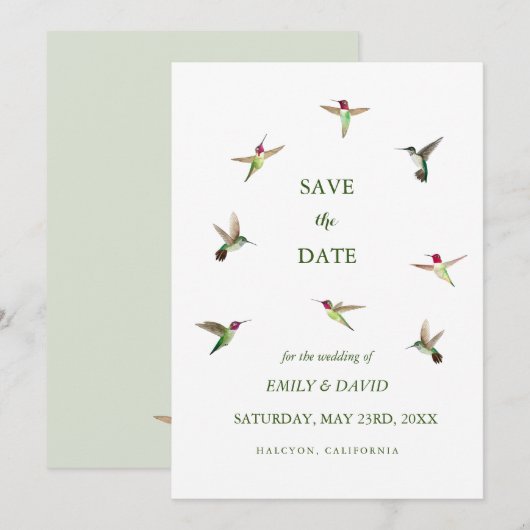 Anna's Kolibrie Bruiloft Save the Date Kaart (Voorkant / Achterkant)