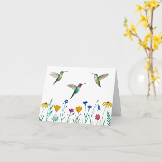 Anna's kolibries en wilde bloemen kaart (Gele Bloem)