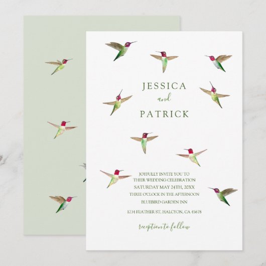 Anna's kolibries uitnodiging (Voorkant / Achterkant)