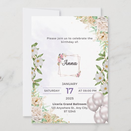 Anna's verjaardagsuitnodigingskaart kaart (Voorkant)