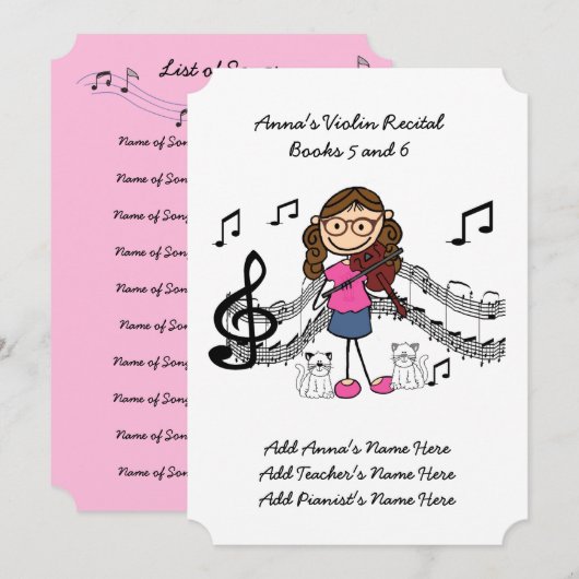 Anna's Violin Overweging Uitnodiging herzien 5 en  (Voorkant / Achterkant)