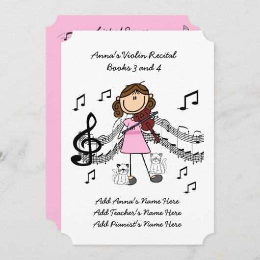 Anna's Violin Overweging Uitnodigingskaart Tien li Kaart (Voorkant / Achterkant)