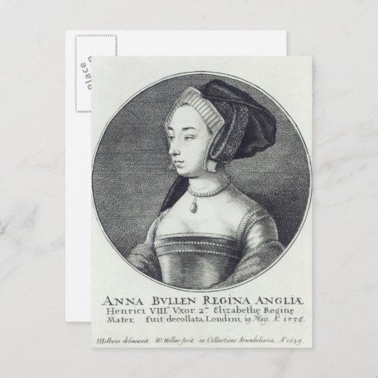 Anne Boleyn, geëtst door Wenceslaus Hollar, 1649 Briefkaart (Voorkant / Achterkant)
