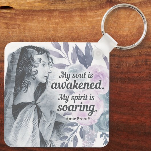 Anne Bronte Quote Mijn ziel is ontwaakt Floral Sleutelhanger (Achterkant)