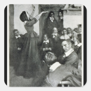 Anne Hutchinson Preaching in haar huis in Boston Vierkante Sticker