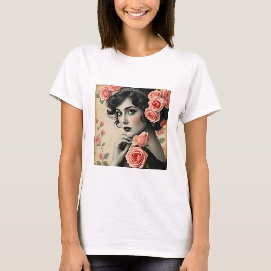 Anne met Rozen  Retro 20s T-shirt (Voorkant)