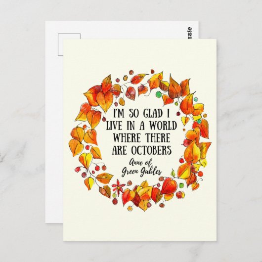 Anne of Green Gables Oktober citeert hand-Drawn Briefkaart (Voorkant / Achterkant)