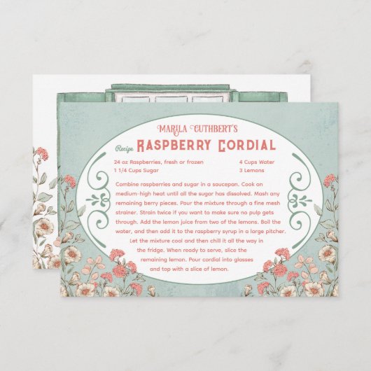 Anne of Green Gables | Raspberry Cordial Recept Informatiekaartje (Voorkant / Achterkant)