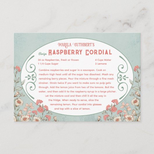 Anne of Green Gables | Raspberry Cordial Recept Informatiekaartje (Voorkant)