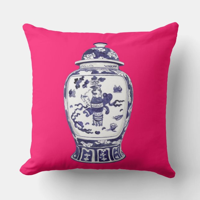 ANNECHOVIE GINGER JAR OP FUSCHIA PILLOW KUSSEN (Voorkant)