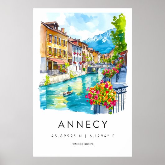 Annecy Aquarel Poster Annecy Reisprent (Voorkant)