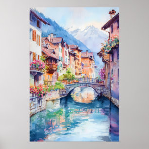Annecy Aquarel Vintage Reisposter Ski Poster