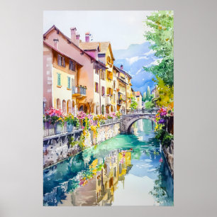 Annecy Aquarel Vintage Ski Poster Nationaal Park