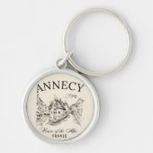 Annecy Canals Art – Retro French Alps Sleutelhanger (Voorkant)