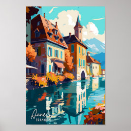 Annecy France Art Vintage Travel Illustratie Poster